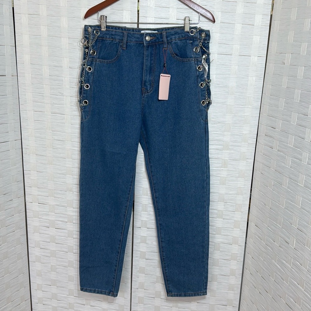 Boyfriend by Denim Blvd Los Angeles Relaxed Fit w/Side Slit Chain Detail Size 11